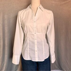 FCNY Classic & Stylish White Fitted Button-Up Shirt w/ Seamed Waist